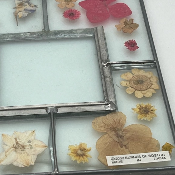 VTG Pressed Dried Flower Glassleaded Hanging Triple Frame Bohemian Chic 20” Long - Picture 5 of 7